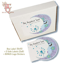 Load image into Gallery viewer, Die Cut Queen's custom shaped Box Labels, 2 Side Labels + BONUS Logo Stickers created for D&A Inspired Designs