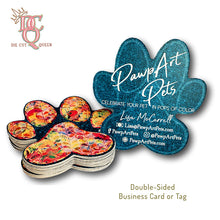 Load image into Gallery viewer, Die Cut Queen's custom shaped double-sided business cards or tags designed for PawpArt Pets at www.pawpartpets.com
