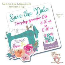 Load image into Gallery viewer, Die Cut Queen's 3" Save-the-Date Card or Tag for Sew In Stitches at www.sewinstitchesshoppe.com