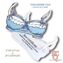 Load image into Gallery viewer, Die Cut Queen's custom shaped 6" DIE CUT CARD or ACCESSORY CARD for The Bra Market at www.thebramarket.com