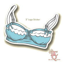Load image into Gallery viewer, Die Cut Queen's custom shaped design of bra Logo Stickers for Bra Market Subscription Box at www.thebramarket.com