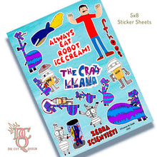Load image into Gallery viewer, Die Cut Queen 5x8 sticker sheets for "The Crazy Llama" by Truman W. Dodd