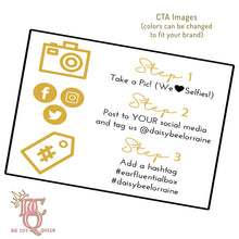 Load image into Gallery viewer, Die Cut Queen&#39;s Call to Action Labels (Snap, Tag &amp; Share) for inside lid of box for The Earfluential Box at www.daisybeelorraine.com
